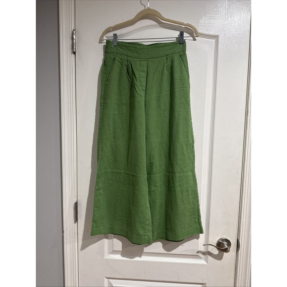 Women's Green Linen Cropped Pants Wide Leg Size XS From Simply Vera Vera Wang - Picture 1 of 8
